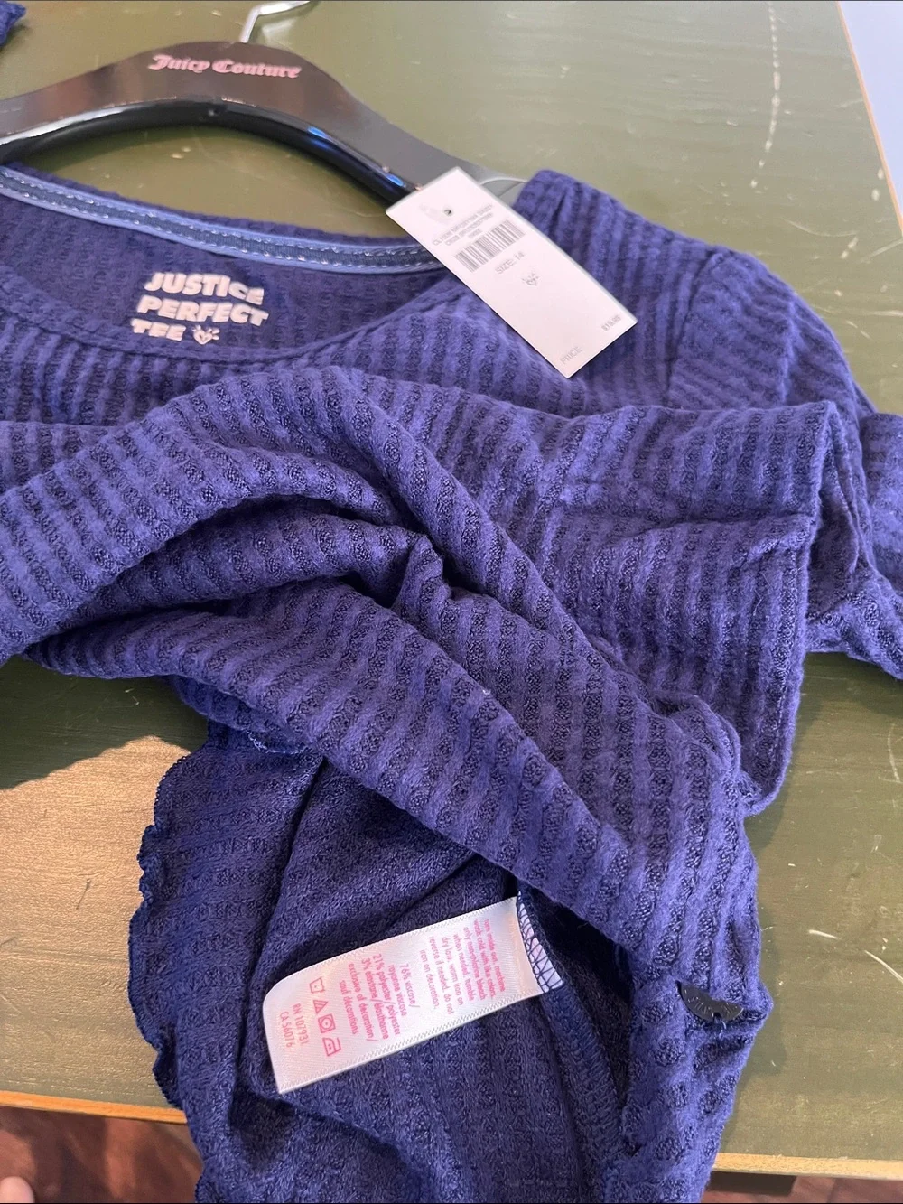 Justice Long Sleeve Ribbed Top in Navy
